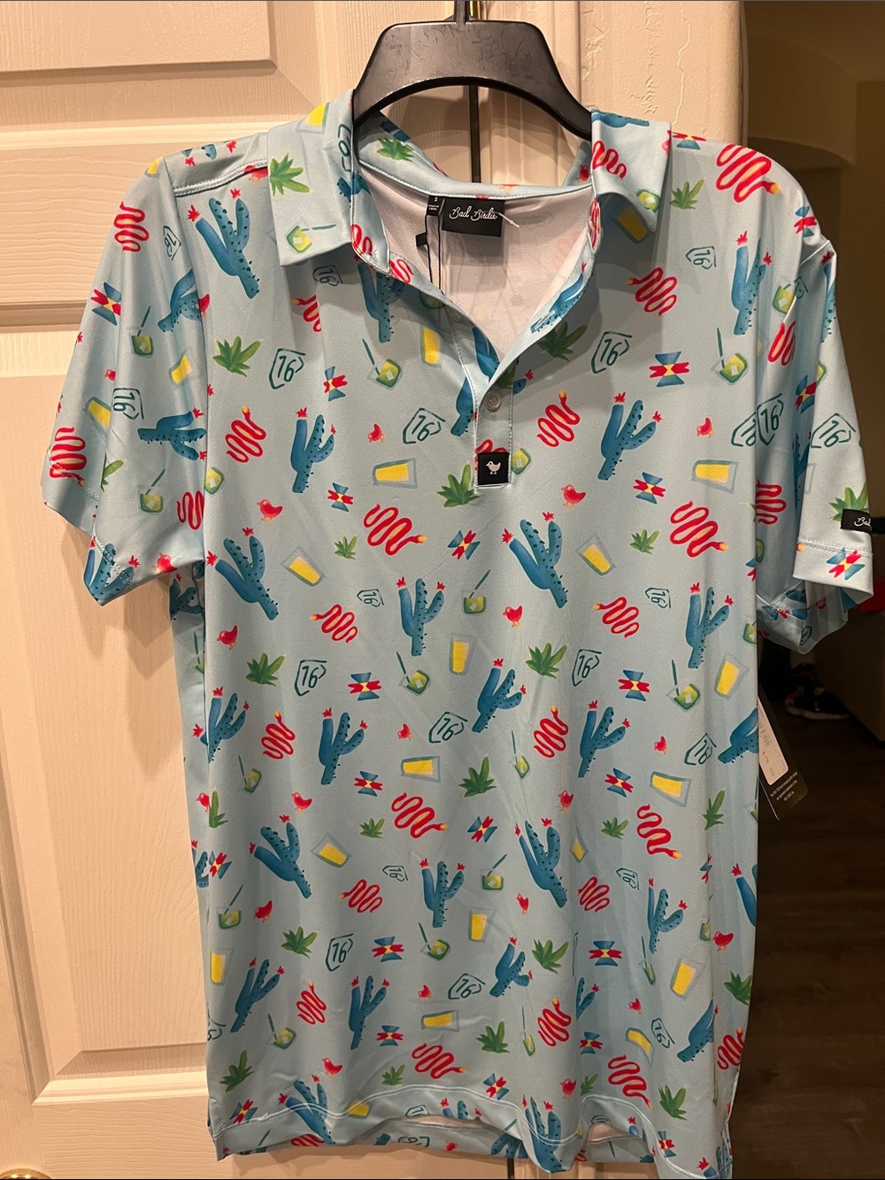 PGA Tour Light Blue Cactus-Print Men’s Polo NWT Bad Birdie